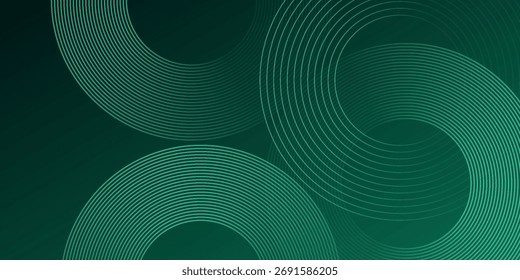 Líneas geométricas brillantes verdes Abstractas sobre fondo verde oscuro. Patrón de línea circular brillante. Diseño tecnológico futurista perfecto para Anuncios, carteles, Sitios web y cubiertas. Ilustración de Vector
