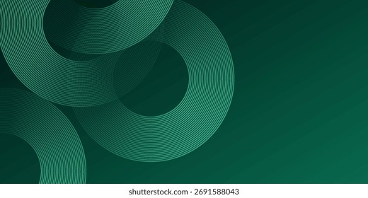 Líneas geométricas brillantes verdes Abstractas sobre fondo verde oscuro. Patrón de línea circular brillante. Diseño tecnológico futurista perfecto para Anuncios, carteles, Sitios web y cubiertas. Ilustración de Vector