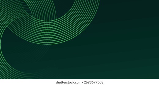 Líneas geométricas brillantes verdes Abstractas sobre fondo verde oscuro. Patrón de línea circular brillante. Diseño tecnológico futurista perfecto
