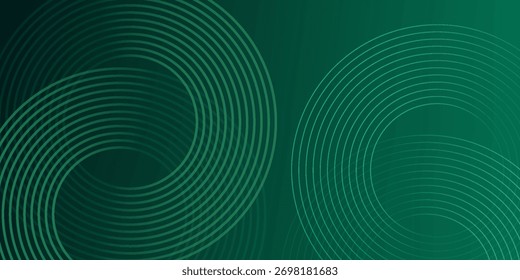 Líneas geométricas brillantes verdes Abstractas sobre fondo verde oscuro. Patrón de línea circular brillante. Diseño tecnológico futurista perfecto para Anuncios, carteles, Sitios web y fundas. Eps10
