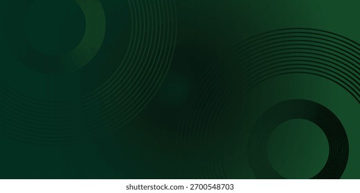 Líneas geométricas brillantes verdes Abstractas sobre fondo verde oscuro. Patrón de línea circular brillante. Diseño tecnológico futurista perfecto para Anuncios, carteles, Sitios web y cubiertas.