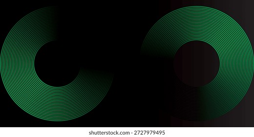Líneas geométricas brillantes verdes Abstractas sobre fondo verde oscuro. Patrón de línea circular brillante. Diseño tecnológico futurista perfecto para Anuncios, carteles, Sitios web y cubiertas.