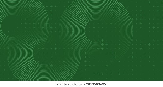 Abstract green glowing geometric lines on greenbackground. Modern shiny green circle lines pattern.
