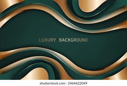 Abstract green and gold layer wavy luxury background