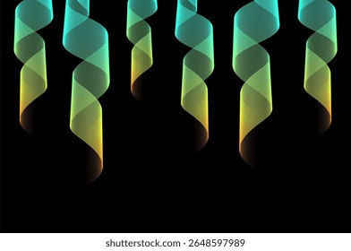Abstract green gold line swirly wave and texture in gold color with black background. Elegrant and luxury decorative design.