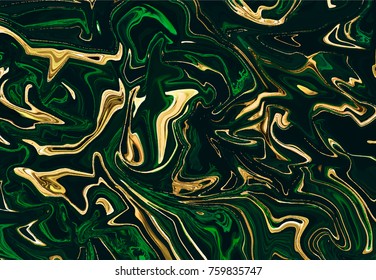 Abstract green and gold marble texture. Vector watercolor pattern background, Trendy template for design, party, birthday, wedding, invitation, web, banner, card. Abstract ink, acrylic decor.