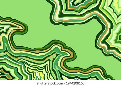 Abstract green and gold pattern. Agate slice ripple texture imitation. Vector illustration.