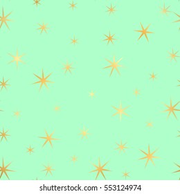 Abstract green and gold seamless pattern. Vector art deco fashion background, gold foil textured stars 