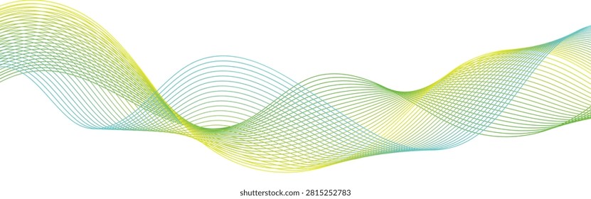 Abstract Green and Gold Wave Line Background with Elegant Flowing Curves. Modern Gradient Wave Lines Background in Green Yellow Minimal Style.
