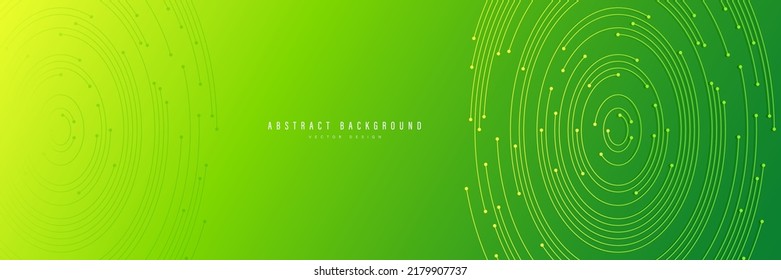 Abstract green gradient background with glowing lines and dots. Concentric circulating. Vortex line. Fingerprint. Technology digital futuristic concept. Vector illustration