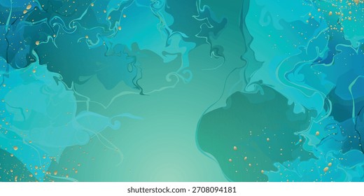 Fundo de gradiente verde abstrato com decoração de onda de tinta verde e respingos de ouro luxuosos e elegantes. Moderno conceito de fundo para convites e prêmios. VOL. 2