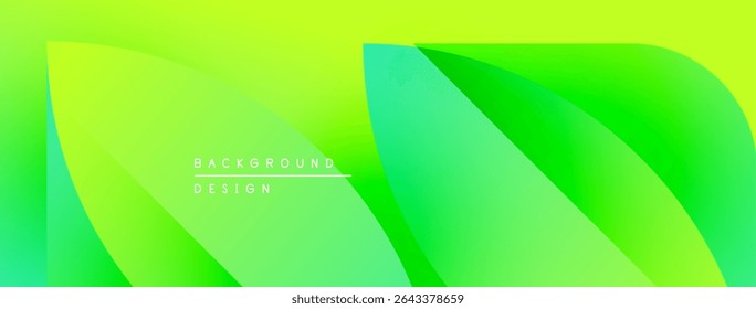 Abstract green gradient background. Overlapping shapes create dynamic visual effect. Text reads background design. Simple, modern aesthetic.