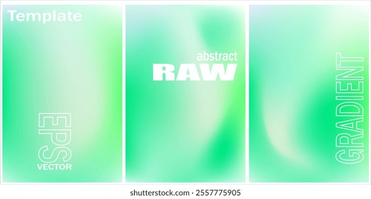 Abstract green gradient background set of 3 , smooth transition of colors . Vector.