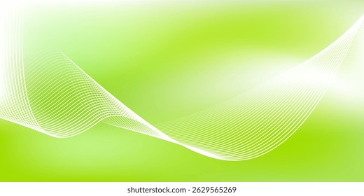 Abstract green gradient background with shining lines waves. Minimalist background for banner, poster, cover, brochure, flyer, website	