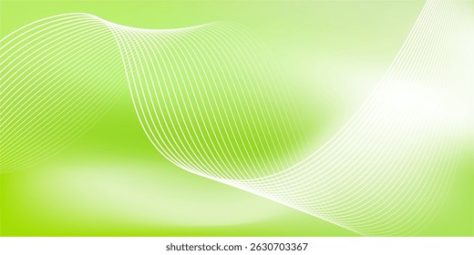 Abstract green gradient background with shining lines waves. Minimalist background for banner, poster, cover, brochure, flyer, website	