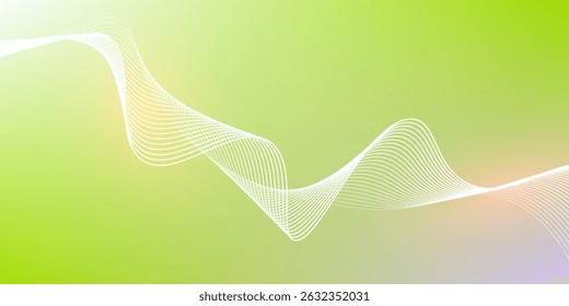 Abstract green gradient background with shining lines waves. Minimalist background for banner, poster, cover, brochure, flyer, website	
