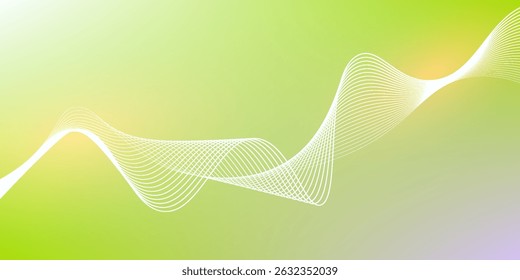 Abstract green gradient background with shining lines waves. Minimalist background for banner, poster, cover, brochure, flyer, website	