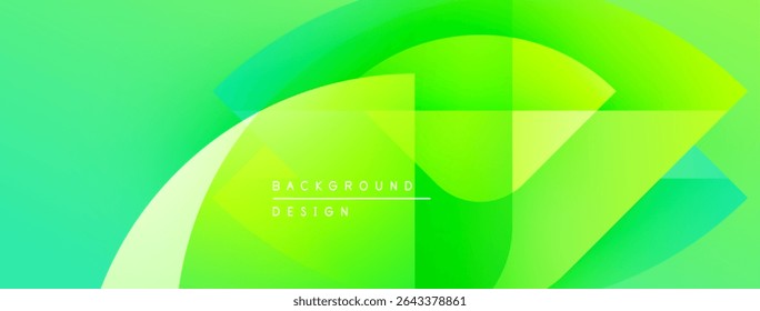 Abstract green gradient design. Geometric shapes overlap creating dynamic visual effect. Text reads background design. Modern, vibrant composition.