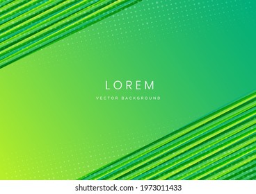 Abstract green gradient diagonal stripes lines with dots pattern on green background. Vector illustration