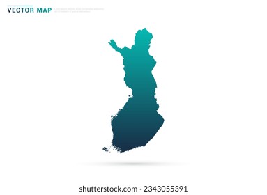Abstrakter grüner Farbverlauf von Finnland Karte auf weißem Hintergrund, Vektorgrafik.