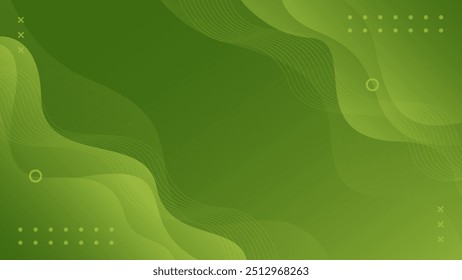 Fundo de onda fluido gradiente verde abstrato com formas geométricas, papel de parede dinâmico moderno. Adequado para modelos, banners de venda, negócios, eventos, anúncios, web e páginas