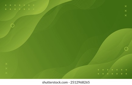 Fondo Abstractas de la onda fluida del gradiente verde con las Formas geométricas, Fondo de pantalla dinámico moderno. Adecuado para Plantillas, Anuncios de venta, negocios, eventos, anuncios, Web y páginas