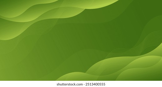 Abstrakter grüner Farbverlauf, fließender Wellenhintergrund, moderne dynamische Tapete. Naturfarbe. Geeignet für Vorlagen, Verkaufsbanner, Business, Events, Anzeigen, Web und Seiten