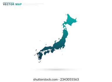 Gradiente verde abstracto del mapa de Japón sobre el vector de fondo blanco.