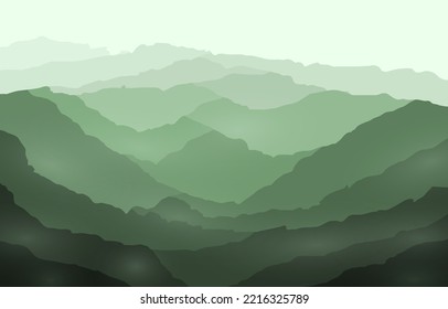 Abstract green gradient mountain background. Design for wallpaper, backdrop, pattern, texture, background, textile, wrapping, clothing, art print. Vector illustration. Modern retro vintage style.