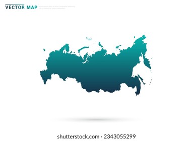 Abstrakter grüner Farbverlauf von Russland Karte auf weißem Hintergrund, Vektorgrafik.