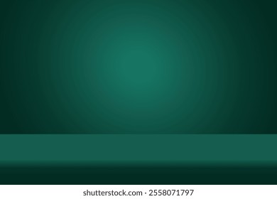 Abstract green gradient studio room background, 3d empty soft smooth blur backdrop like in a room with spot lights shining on the floor or on the table, vector illustration design for product display
