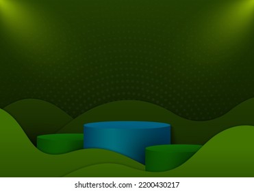 Abstract green gradient template design of podium display showcase template. Overlapping with light and shadow background. Vector