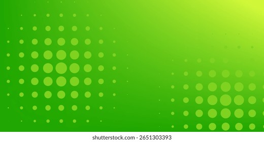 Abstract green gradient vector banner. Halftone dotted minimal contemporary long background