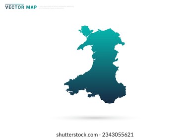 Abstrakter grüner Farbverlauf von Wales Karte auf weißem Hintergrund, Vektorgrafik.