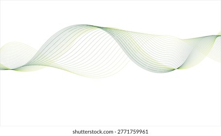 Abstract green gradient wave lines with smooth flowing curves on a white background. Minimalist digital design, perfect for eco-friendly, technology, science, and modern creative projects.