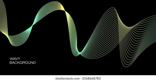 Abstract Green gradient wavy line art background. Vector illustration for website, banner, flyer, poster