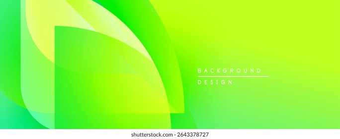 Abstract green gradients create layered shapes. Modern design features smooth transitions, vibrant colors, simple text.
