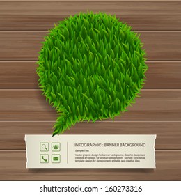 Abstract green grass bubble and vintage paper banner background in wooden texture, Natural banner idea concept - Vector illustration