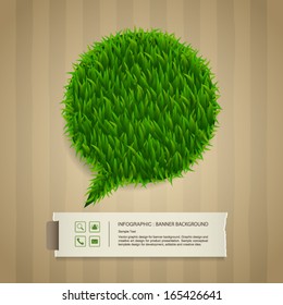 Abstract green grass bubble and vintage paper label with cardboard paper texture background, Natural banner idea concept - Vector illustration