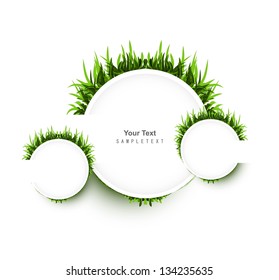 Abstract Green Grass Circle Frame Vector White Illustration