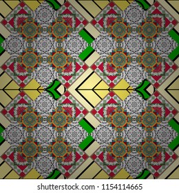 Abstract green, gray and yellow image with a squares. Vector illustration. Digital art abstract seamless pattern.