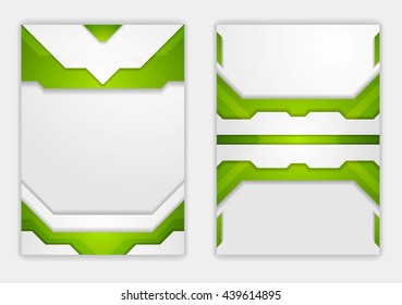 Abstract green grey geometric tech flyer design. Vector background for web use, print brochure template