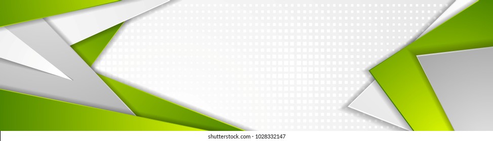 Abstract green and grey tech geometric banner design. Vector web header corporate background