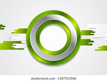 Abstract green and grey tech geometric background with glossy rings. Vector design