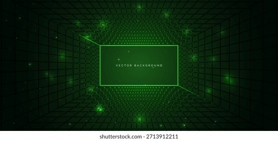 Líneas de rejilla verde Abstractas sobre fondo verde oscuro. Tecnología futurista concepto de Internet de alta velocidad. Ilustración vectorial