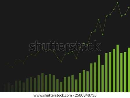 Abstract green growing financial linear graph chart background. Vector lines tech design