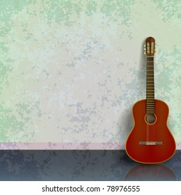 abstract green grunge background with acoustic guitar