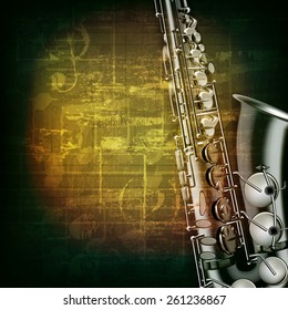 abstract green grunge music background with saxophone