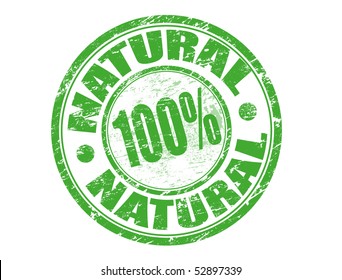 Abstract green grunge office rubber stamp with the text one hundred percent natural