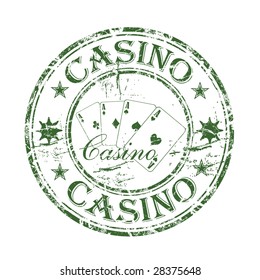 Abstract green grunge rubber stamp with four aces and the word casino written inside the stamp